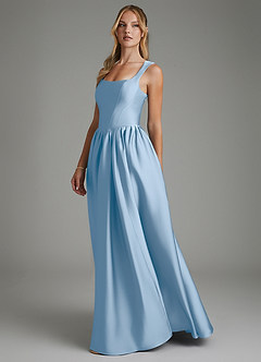 Azazie Nevaeh Bridesmaid Dresses Powder Blue A-Line Corset Stretch Satin Dress image5