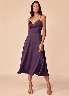 Azazie Dottie Bridesmaid Dresses Plum A-Line Stretch Satin Dress image3