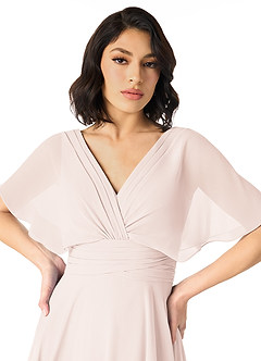 Azazie Pamela Bridesmaid Dresses Rose Petal A-Line V-Neck Pleated Chiffon Dress image4