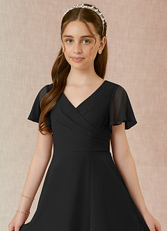 Azazie Induh Junior Black A-Line Ruched Chiffon Dress image4