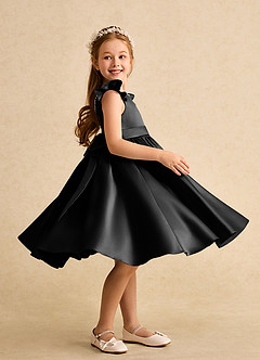 Azazie Dumpling Flower Girl Dresses Black A-Line Bow Matte Satin Dress image5