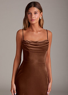 Azazie Saige Bridesmaid Dresses Umber Sheath Off the Shoulder Velvet Convertible Dress image2