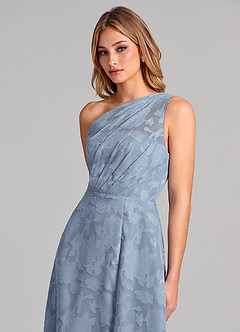 Azazie Phaedra Bridesmaid Dresses Dusty Blue A-Line One Shoulder Floral Burnout Dress image7