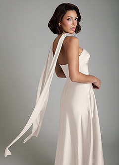 Azazie Odele Jurken voor bruidsmeisjes Jurk van Stretch Satijn met A-lijn Strapless Wit Albast image8
