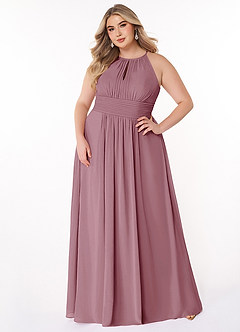 Azazie Bonnie Bridesmaid Dresses Vintage Mauve A-Line Keyhole Ruched Chiffon Dress image6