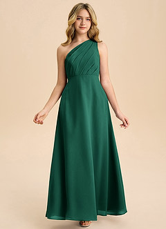 Azazie Phaedra Junior Emerald A-Line Pleated Chiffon Dress image7