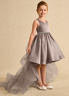 Azazie Julietta Robe Demoiselle D'honneur Fillette Robe Princesse en Tulle Convertible Taupe image3