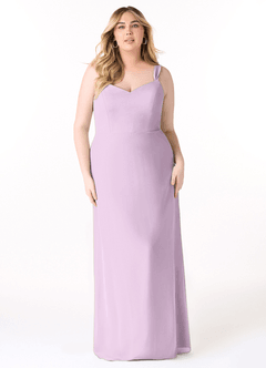 Azazie Denice Bridesmaid Dresses Frosted Lilac Sheath Pleated Chiffon Dress image9