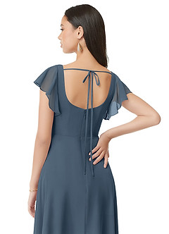 Azazie Bondi 신부 들러리 드레스 A라인 셔링 쉬폰 발목 길이 드레스 image2