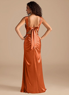 Azazie Jesaphine Bridesmaid Dresses Burnt Orange Sheath Bow Metallic Satin Dress image4