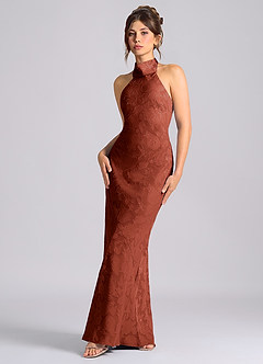 Azazie Velli Jurken voor bruidsmeisjes Jurk van Bloemen Burn-out met Zeemeermin Hoge Kraag Terracotta image1