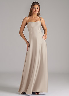 Azazie Valentine Robes de demoiselle d'honneur Robe Trapèze en Satin extensible Corset Givre image1