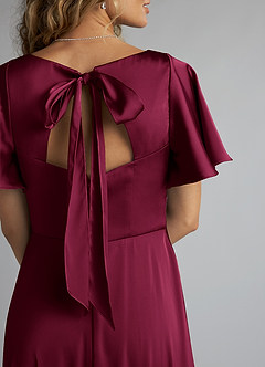 Azazie Kimber Bridesmaid Dresses Burgundy A-Line Ruched Stretch Satin Dress image5
