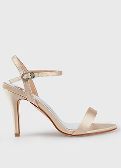 front Champagne Satin Ankle Strap High Heels