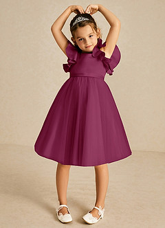 Azazie Kaeya Flower Girl Dresses Mulberry A-Line Bow Tulle Dress image3