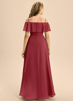 Azazie Maggie Junior A-Linie Schulterfrei Chiffon Kleid Granatapfelrot image6