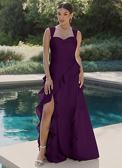 Azazie Sloane Bridesmaid Dresses Grape A-Line Sweetheart Neckline Stretch Satin Dress image4