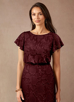 Azazie Lehi vestidos de madre de la novia Vestido de Cabernet de Devorado Floral de Corte En A con Cuello de barco image5