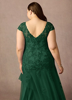 Azazie Romy vestidos de madre de la novia Vestido de Verde Oscuro de Tul de Sirena con Cuello en V Lentejuelas image12