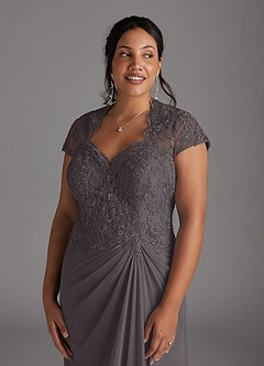 Azazie Junie Mother of the Bride Dresses Steel Grey A-Line Lace Chiffon Dress image10