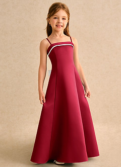 Azazie Izel Girls Formal Flower Girl Dresses Ivory Scarlet A-Line Pleated Matte Satin Dress image3