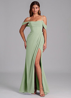 Azazie Johana Jurken voor bruidsmeisjes Converteerbaar Jurk van Chiffon met Zeemeermin Off the Shoulder Stoffige Salie image4