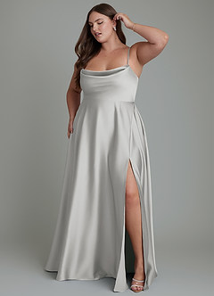 Azazie Elle Bridesmaid Dresses Silver A-Line Pleated Stretch Satin Dress image11