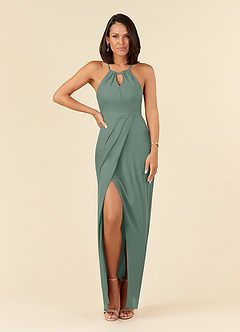 Azazie Hadid Mother of the Bride Dresses Eucalyptus Sheath Pleated Mesh Dress image3