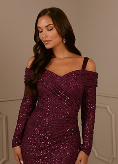Azazie Indra Mother of the Bride Dresses Cabernet Sheath Sequins Lace Dress image5