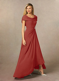 Azazie Mary Mother of the Bride Dresses Terracotta A-Line Side Slit Chiffon Dress image4