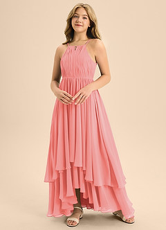Azazie Elliora Junior Coral A-Line Pleated Chiffon Dress image4
