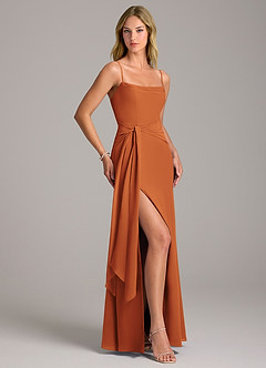 Azazie Tahlia Abiti da Damigella Abito A-Line in Chiffon Con Cintura Cannella image3