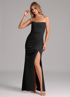 Azazie Leonis Bridesmaid Dresses Black Mermaid Strapless Velvet Dress image5