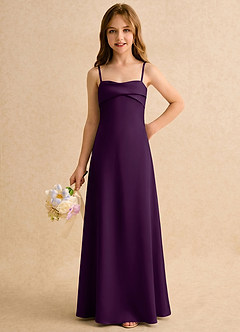 Azazie Mirabella Girls Formal Flower Girl Dresses Grape Sheath Sweetheart Neckline Stretch Satin Dress image5
