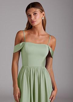 Azazie Calianna Bridesmaid Dresses Dusty Sage A-Line Off the Shoulder Stretch Satin Convertible Dress image2