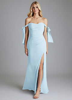 Azazie Nehemia Brudtärnklänningar Klä av Sjöjungfru i Chiffong Av axeln Himmelsblå Konvertibel image1