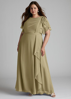 Azazie Aaliyah Abiti da damigella modesti Abito A-Line con Scollo a U a Pieghe Chiffon Floor-Length image6