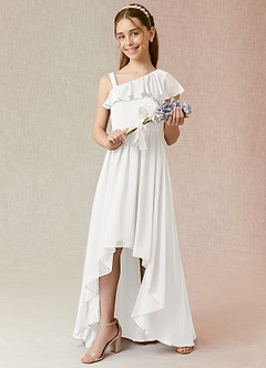 Azazie Mango Junior Robe Trapèze en Mousseline de soie Rayé Blanc image2