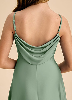 Azazie Bug Junior A-Linie Plissee Stretch-Satin Kleid Matcha image8