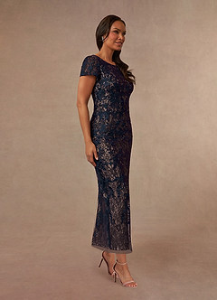 Azazie Alyssum Mère de la mariée Robes Robe Fourreau en Dentelle Découpé Bleu Marine Foncé image2