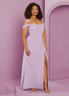 Barbie ♥ Azazie Robes de demoiselle d'honneur Robe Trapèze en Mousseline de soie Épaule décolletée Frostiges Flieder image10