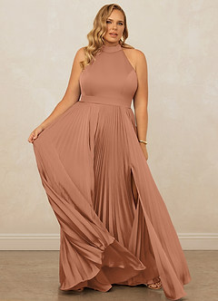 Christian Siriano Bridal for Azazie 1007 Bridesmaid Dresses Bronzer A-Line Pleated Stretch Satin Dress image12