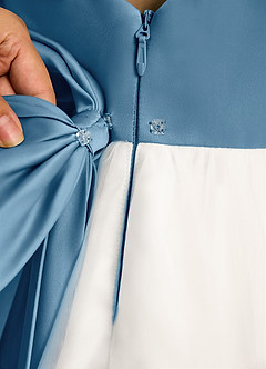 Azazie Eleni Flower Girl Dresses Ivory Steel Blue Ball-Gown Bow Tulle Dress image8