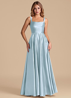 Azazie Shaude 신부 들러리 드레스 A라인 주름진 메탈릭 새틴 바닥 길이 드레스 image5