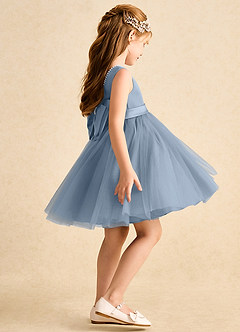 Azazie Jani vestidos de niña de las flores Vestido de Azul Polvoriento de Tul de Corte En A con Lazo image3