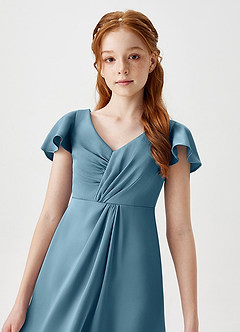 Azazie Soren Junior Bermuda A-Line Ruched Stretch Satin Dress image3