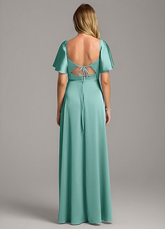 Azazie Chloe Bridesmaid Dresses Aqua A-Line Sweetheart Neckline Stretch Satin Dress image3