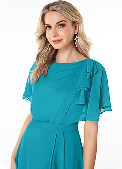 Azazie Aaliyah Modest Bridesmaid Dresses A-Line Scoop Pleated Chiffon Floor-Length Dress image5