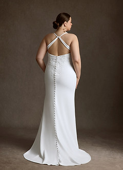 Azazie Kita Vestidos de novia Vestido Diamante Blanco de Crepé elástico de Corte Sirena con Encaje image8
