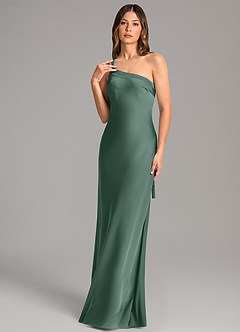 Azazie Monroe Bridesmaid Dresses Eucalyptus Mermaid One Shoulder Stretch Satin Dress image1